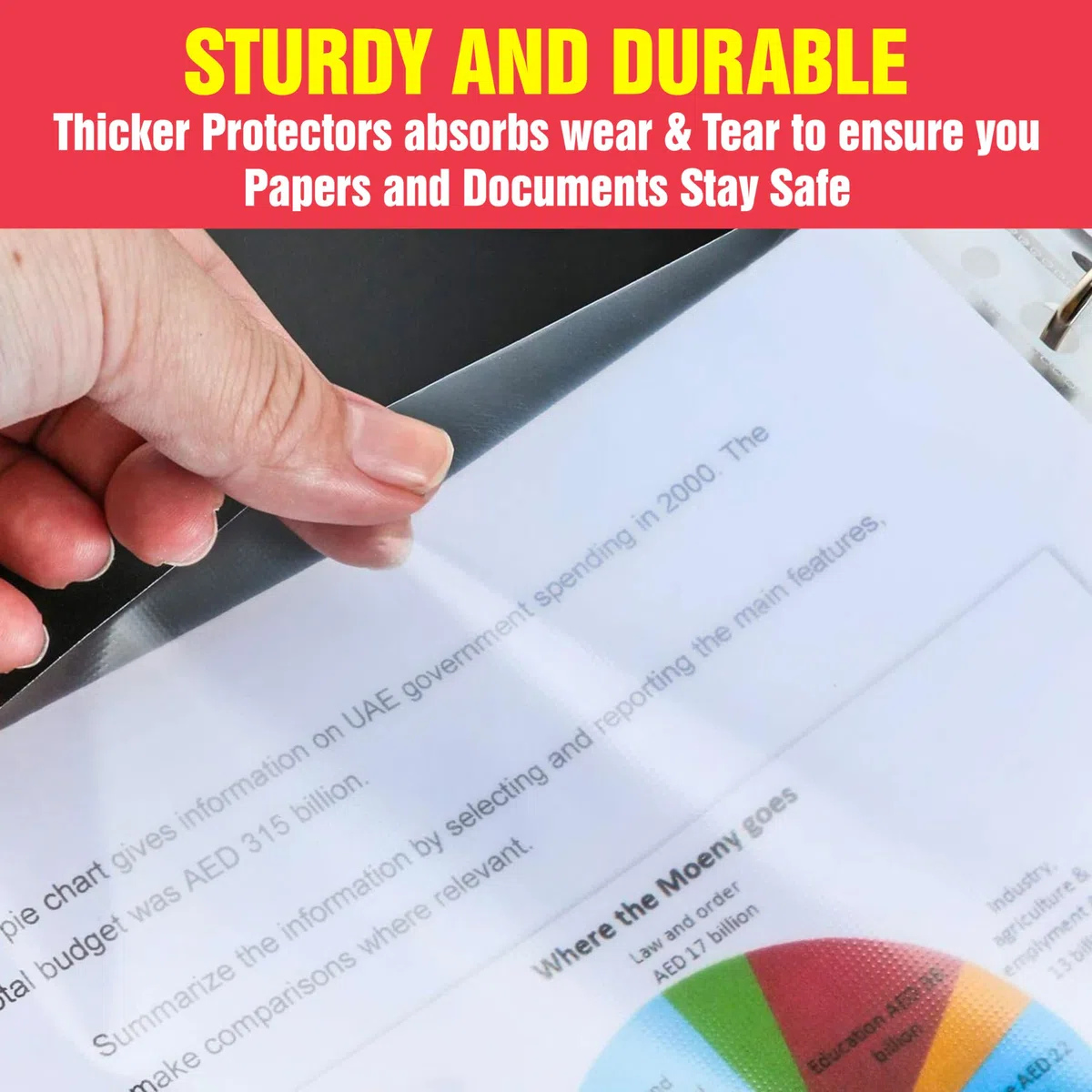 Flybuyhub - Fundas de plástico transparente impermeables de 150 micras para protector de documentos, 11 agujeros perforados, tamaño A4, juego de 50 fundas