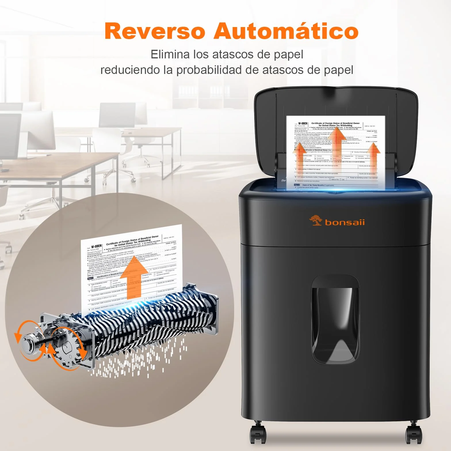 Bonsaii Destructora de Papel con Corte Micro-Particular P4, alimentación automática hasta 100 Hojas, antiatasco, 30 min Continuo, depósito de 16L – para Oficina y hogar, C231-D