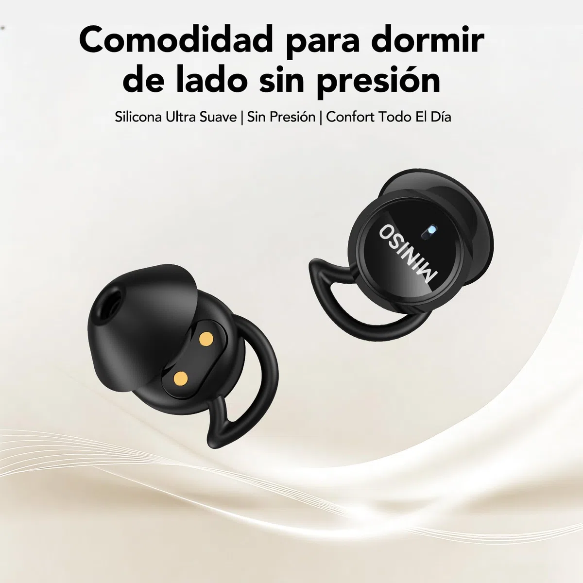 MINISO MS217 Auriculares para Dormir, Auriculares Traductor en Tiempo Real | 165 idiomas con APP, Cancelación de Ruido, Bluetooth 6.0 & 48h Autonomía, Almohadillas Suaves para Viajes, Trabajo y Dormir