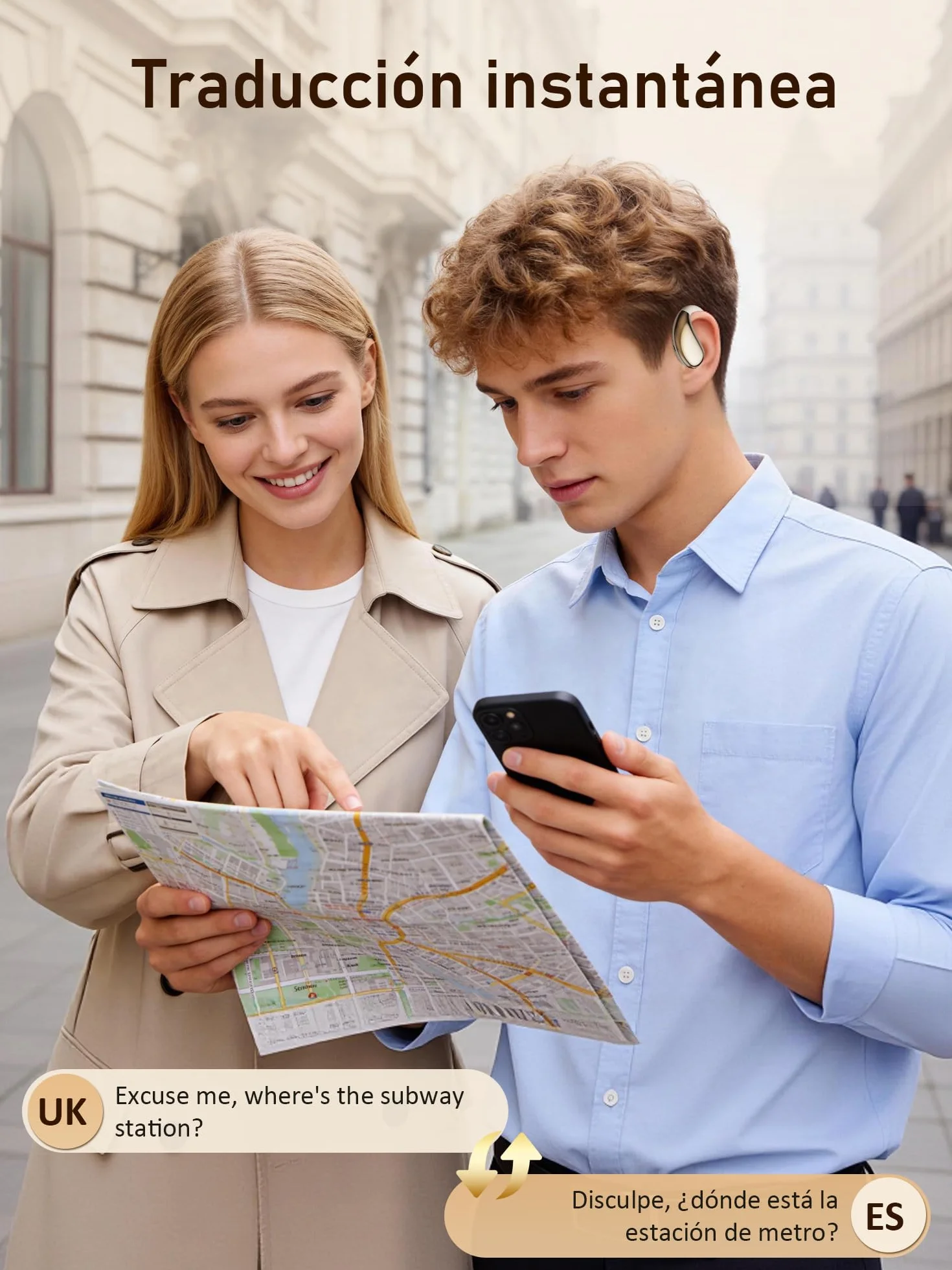 AI Auriculares Traductor en Tiempo Real: Open Ear Traductor Instantaneo de Voz Auriculares Traductores 6 Modos Traducción 156 Idiomas - Auriculares Inalambricos Bluetooth 6.0 para Viajes Negocios