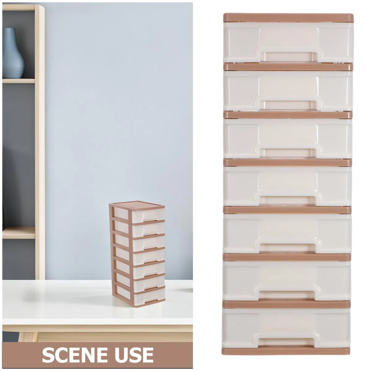 Organizador de Escritorio de Plástico 7 Cajones Marrón | Diseño Multicapa de Almacenamiento, Estructura Resistente, Uso Versátil, Adecuado para Apartamentos Pequeños y Dormitorios