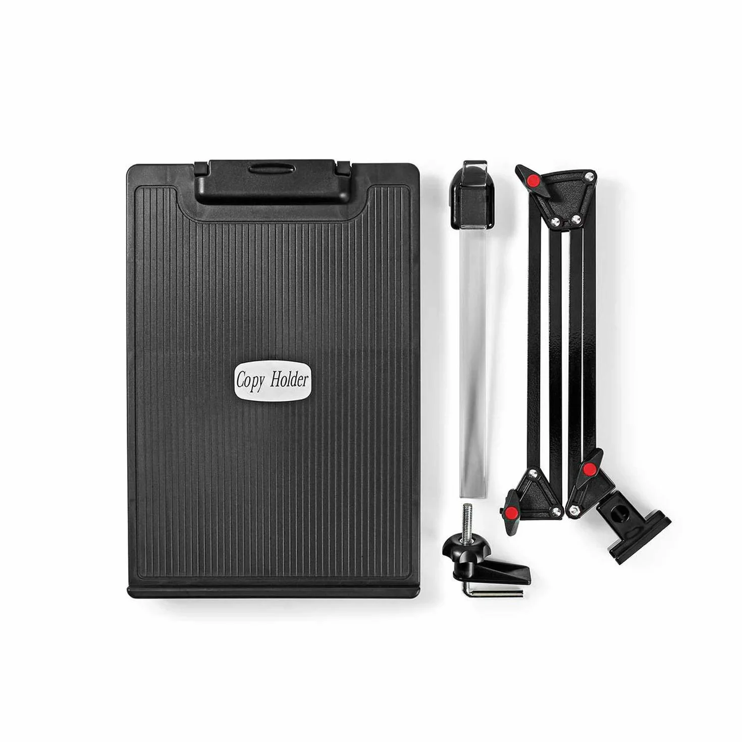 Ex-Pro Soporte ergonómico ajustable para copias de escritorio con guía de línea, soporte para documentos con brazo ajustable y clip, color negro y gris