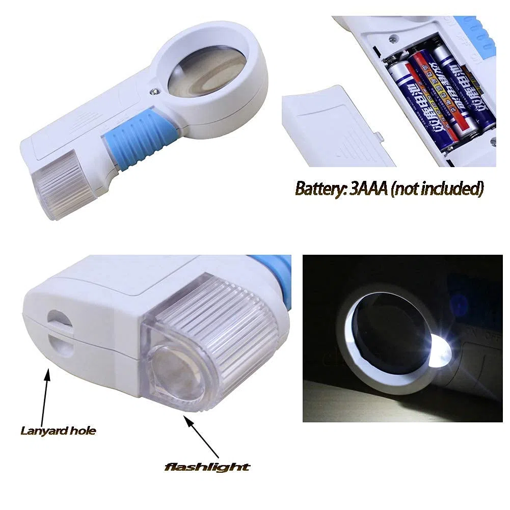 Lupas, Lupa con luz, Lupa de Mano con luz LED Brillante, Lente de Aumento 8X, Ligera, Fácil de Usar para Personas Mayores, Readioffice, Mapas, Joyería, Reloj mecánico, Computadora