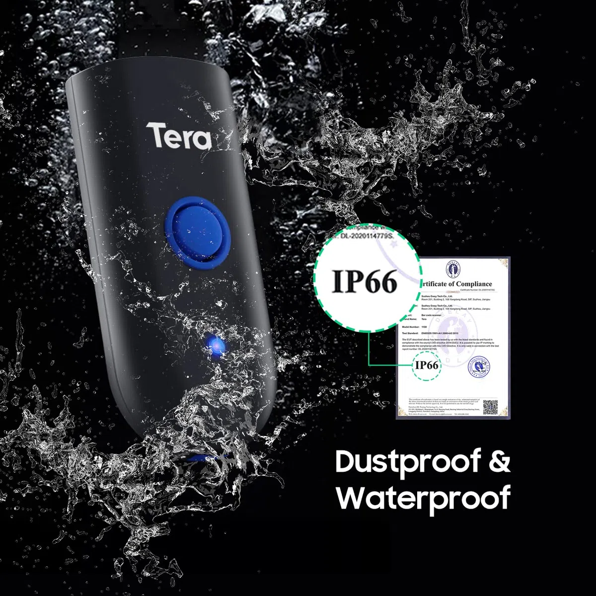 Tera 1D Láser Lector de Códigos de Barras Inalámbrico 1D Escáner de Códigos de Barras, Tres Modos de Uso, Compatible con Bluetooth, Inalmábrico a 2.4 GHz y con Cable USB 2.0,1100