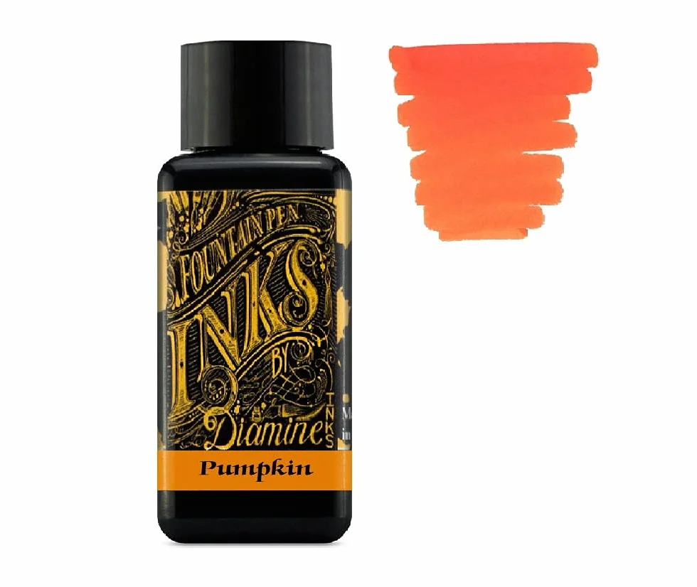 Diamine Tinta para pluma estilográfica de 30 ml, rueda de color, 6 botellas, verde delamere, macassar, calabaza, damson, azul brumoso, syrah