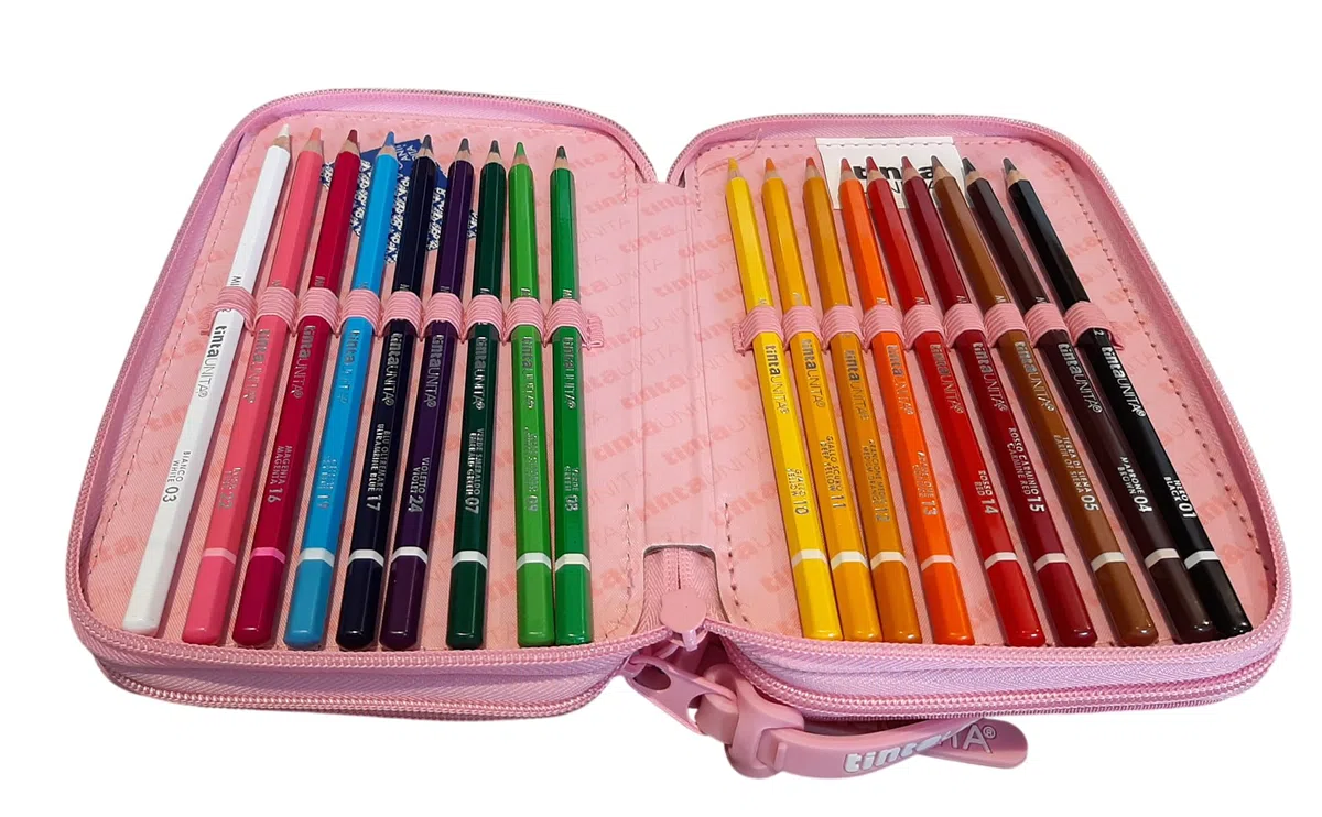 Estuche de color liso con 3 cremalleras Gradient Elegant Glamour rosa completo de papelería + estuche ovalado con cremallera para la escuela, para niña + llavero y bolígrafo de color