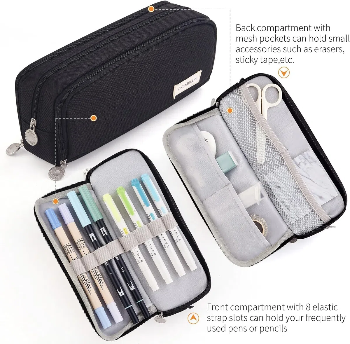 HR INTERNATIONAL Caja de lápices de gran capacidad para niñas y niños, 3 compartimentos para bolígrafos y lápices, bolsa de papelería estética para niños y estudiantes universitarios, bonita