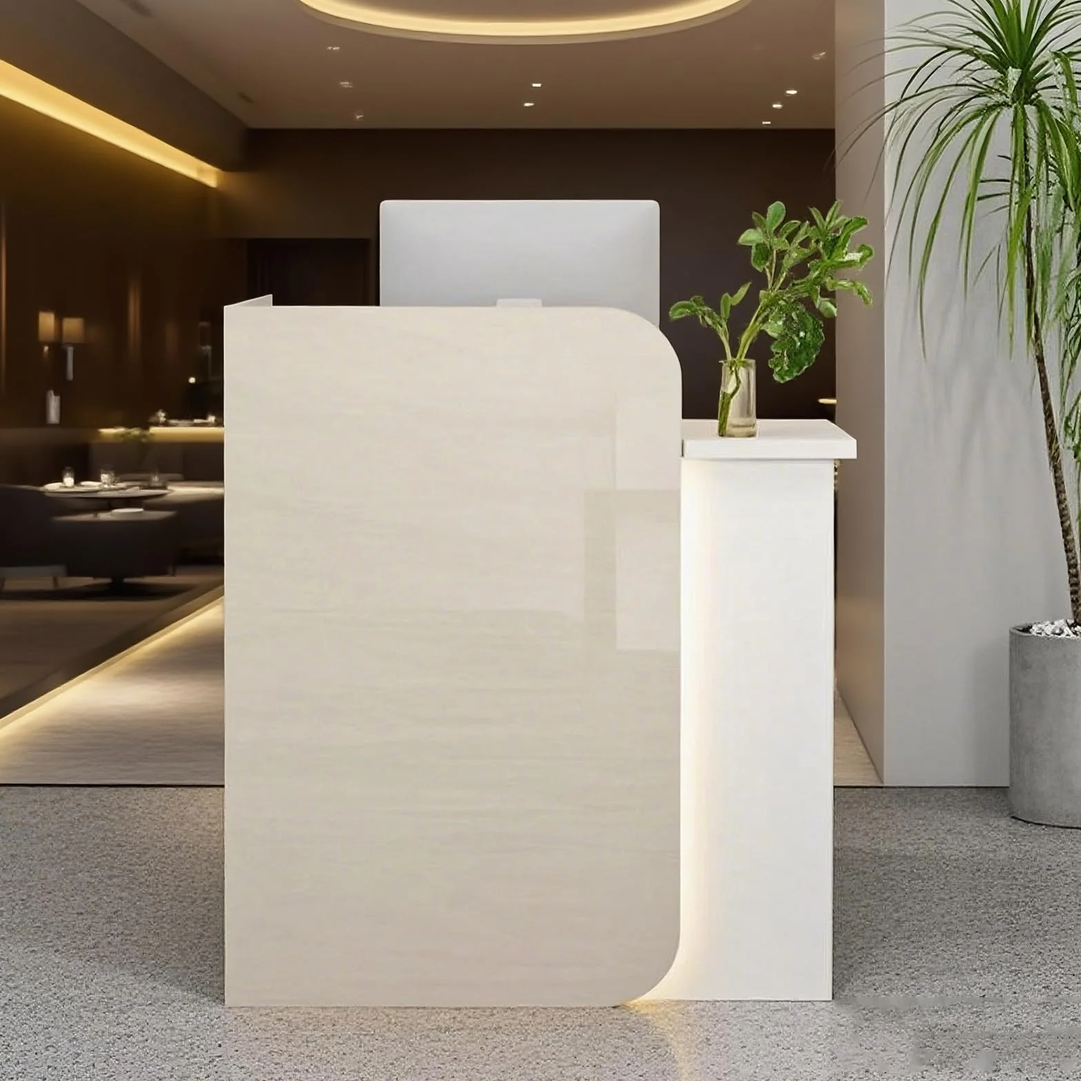 Mostrador Tienda Moderno, Mostrador Para Oficina Con Cajones, Recepción estética con Luces LED, Mesa Bar MDF, para Salas empresariales, Pastelerías, Tiendas de ropa(Color primario + blanco)