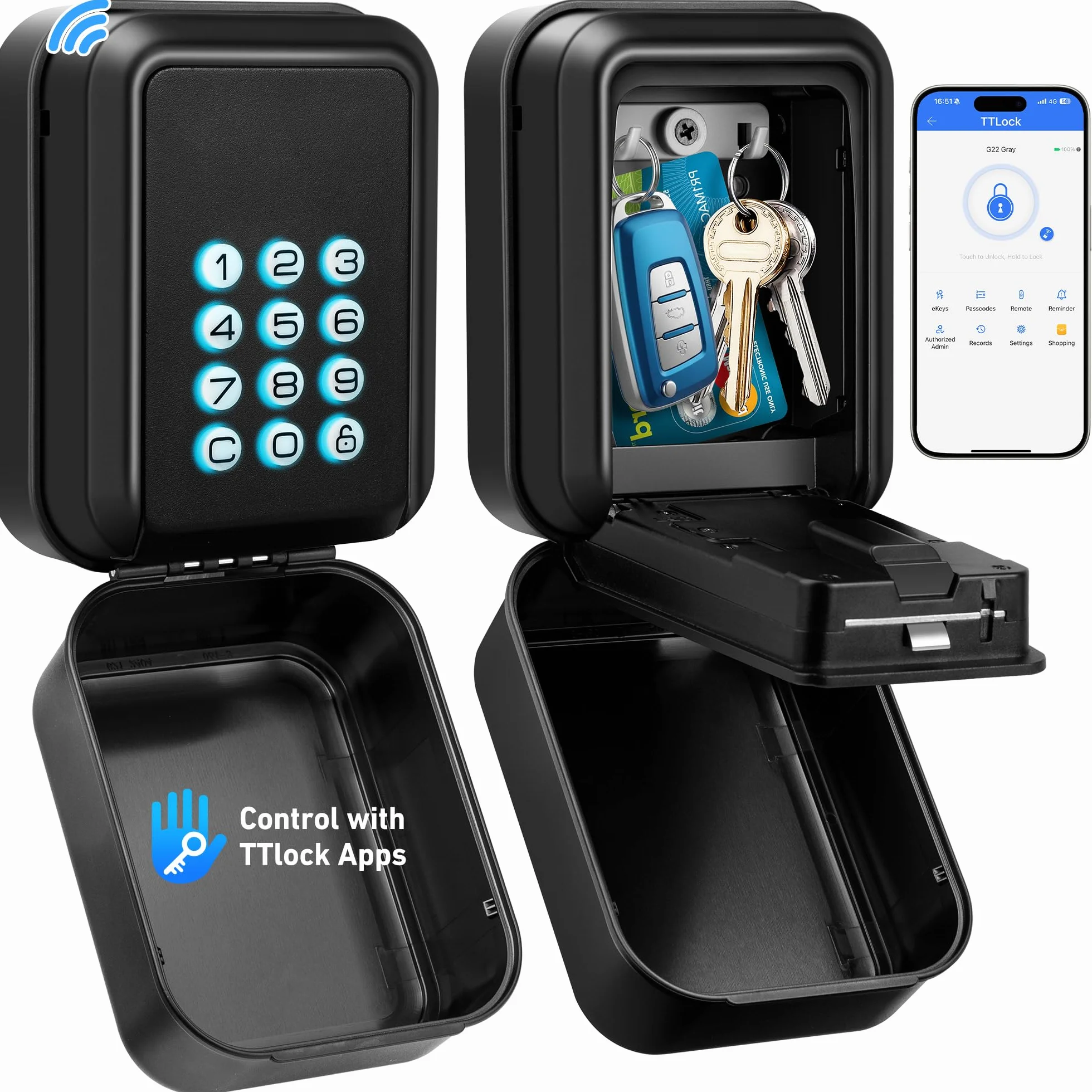 Caja de Seguridad para Llaves - TTlock Smart Lock Box Bluetooth Antirrobo [Impermeable IP65 & Acceso de Gestión Avanzada] Exterior Caja Fuerte Llaves Combinacion Caja Llave Seguridad
