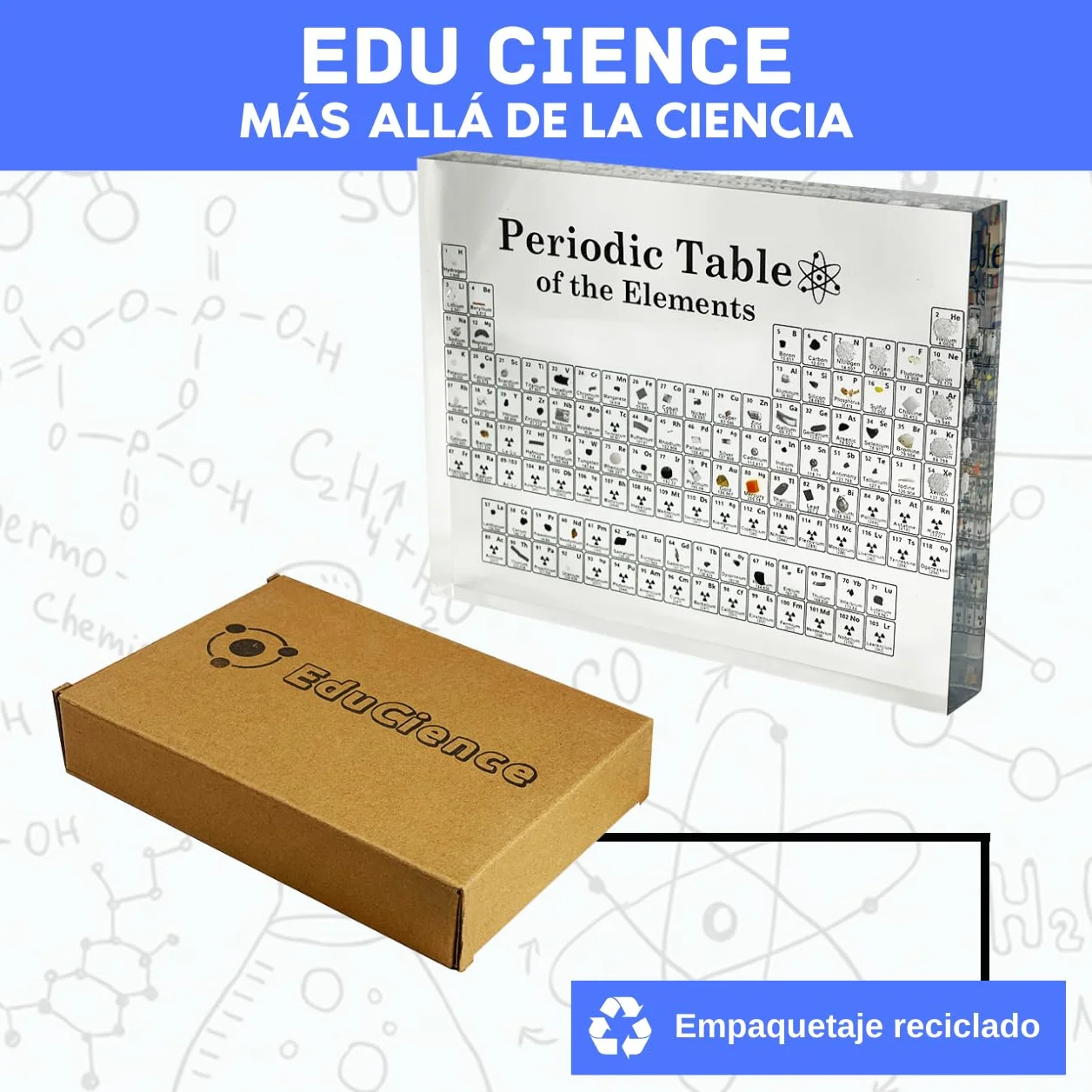Tabla Periódica con Elementos Reales (16 x 12 x 2,7) - Tabla Acrílica Moderna de Resina con 118 Elementos - Poster 3D Metacrilato Educativo - Regalo Química para alumnos, profesores, aulas… (SIN BASE)