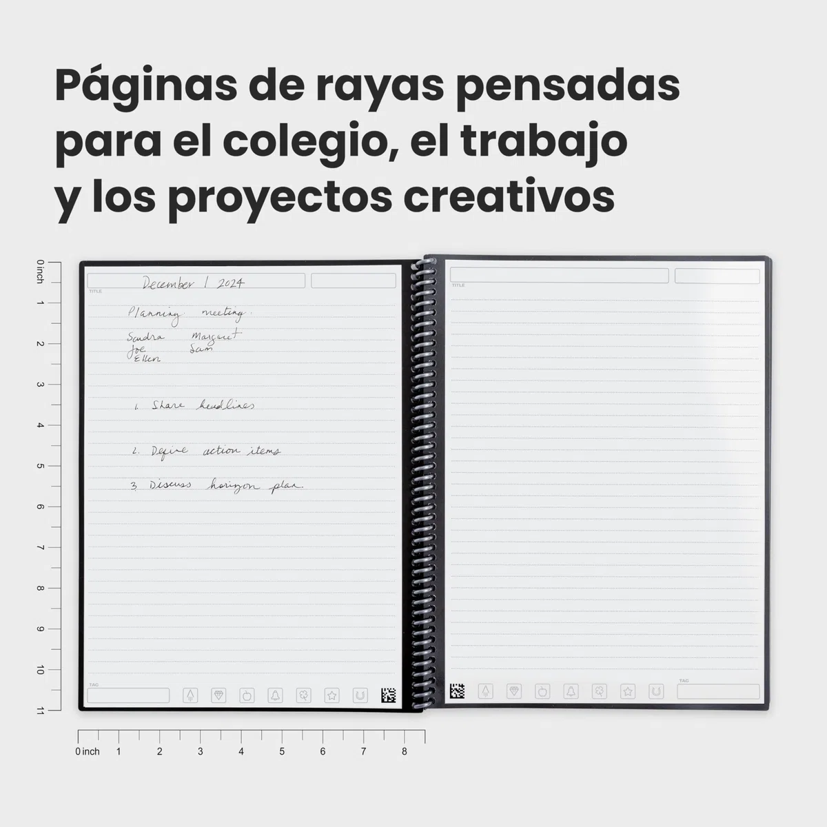 Rocketbook Core Cuaderno Espiral Reutilizable, Tamaño A4 21 cm x 29,7 cm, Negro - Páginas de Rayas, Conexión a App, Borrable, Tapa Duradera, para el Colegio, el Trabajo y los Proyectos Creativos