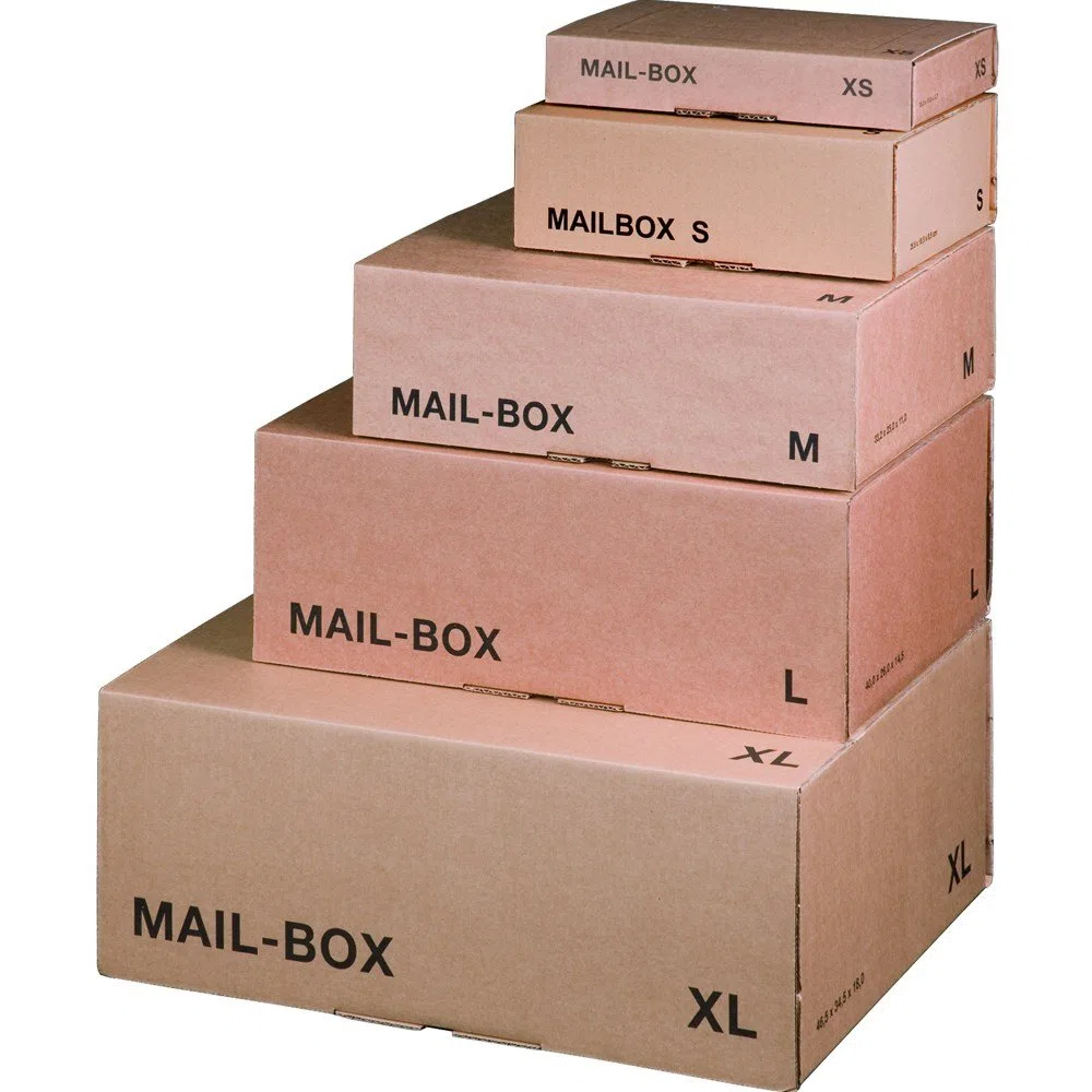Caja de embalaje de cartón, XS, S, M, L, XL en 3 colores, 20 piezas, XL - 460x333x174mm, marrón, 20
