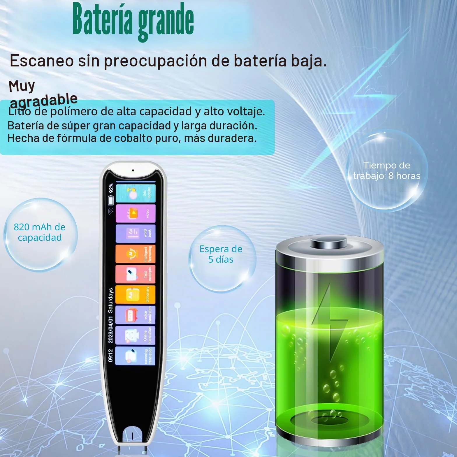 Lápiz de traductor de escaneo, 142 idiomas en línea, lector de escaneo con pantalla táctil de 3,7 pulgadas, lápiz de lectura en tiempo real para dislexia (blanco)