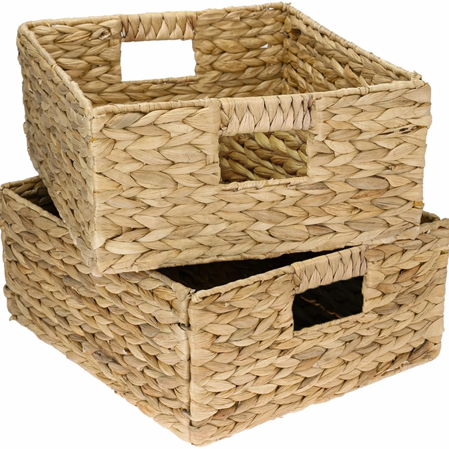 HMF cesta de almacenaje compatible con KALLAX medio compartimento, cesta tejida de jacinto de agua con asas Juego de 2 30x34x15 cm Natural