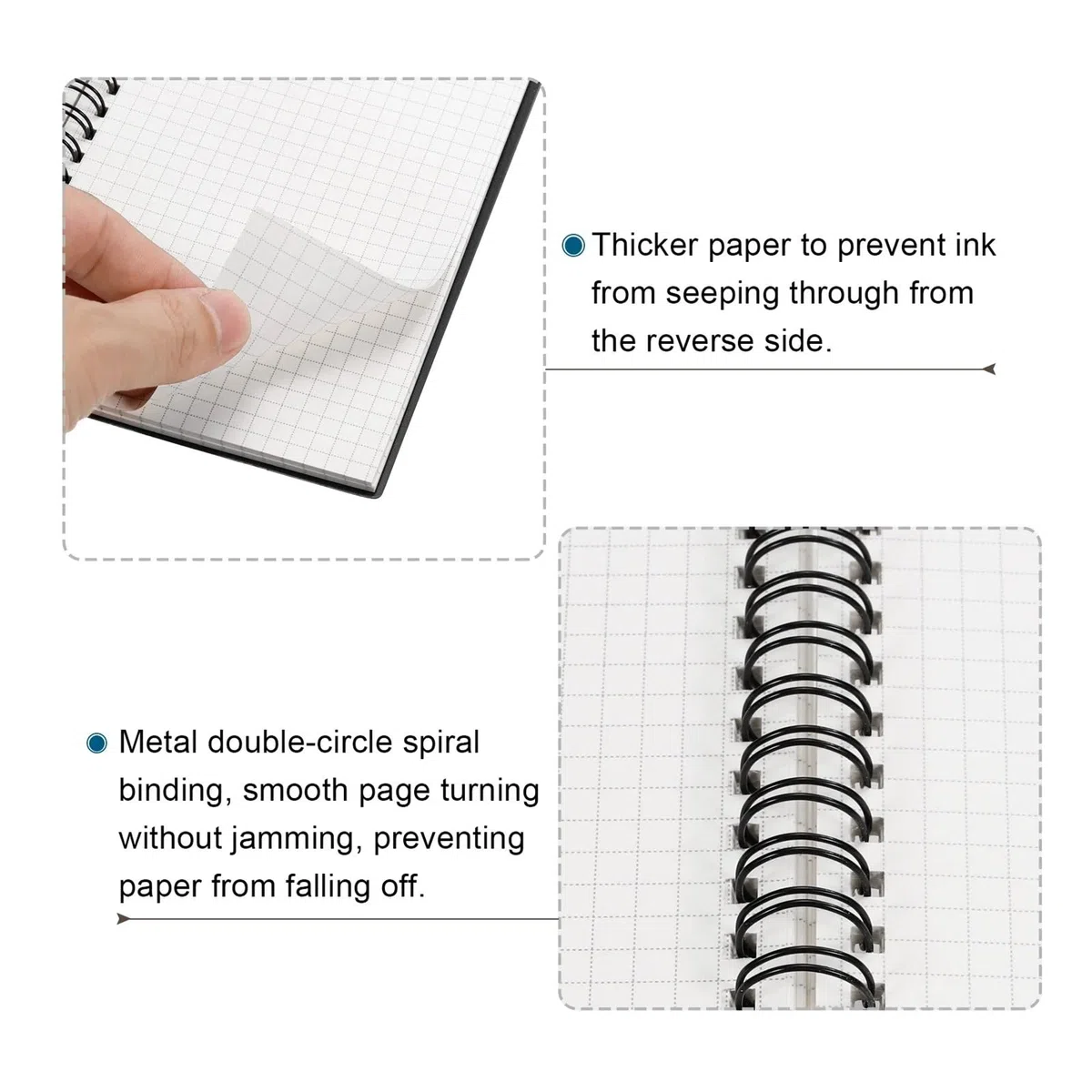 3 cuadernos espirales A4 B5 for oficina, material escolar, de dibujo, bocetos, cuadrícula líneas, planificador páginas, diario, bloc notas, tapa dura Para casa y oficina(297x213mm Grid Black)