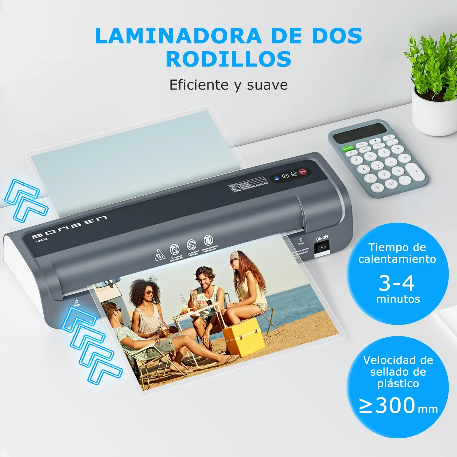 BONSEN Plastificadora A3 Anti-Atasco 100 Fundas Control Temperatura NTC Rápida L3402