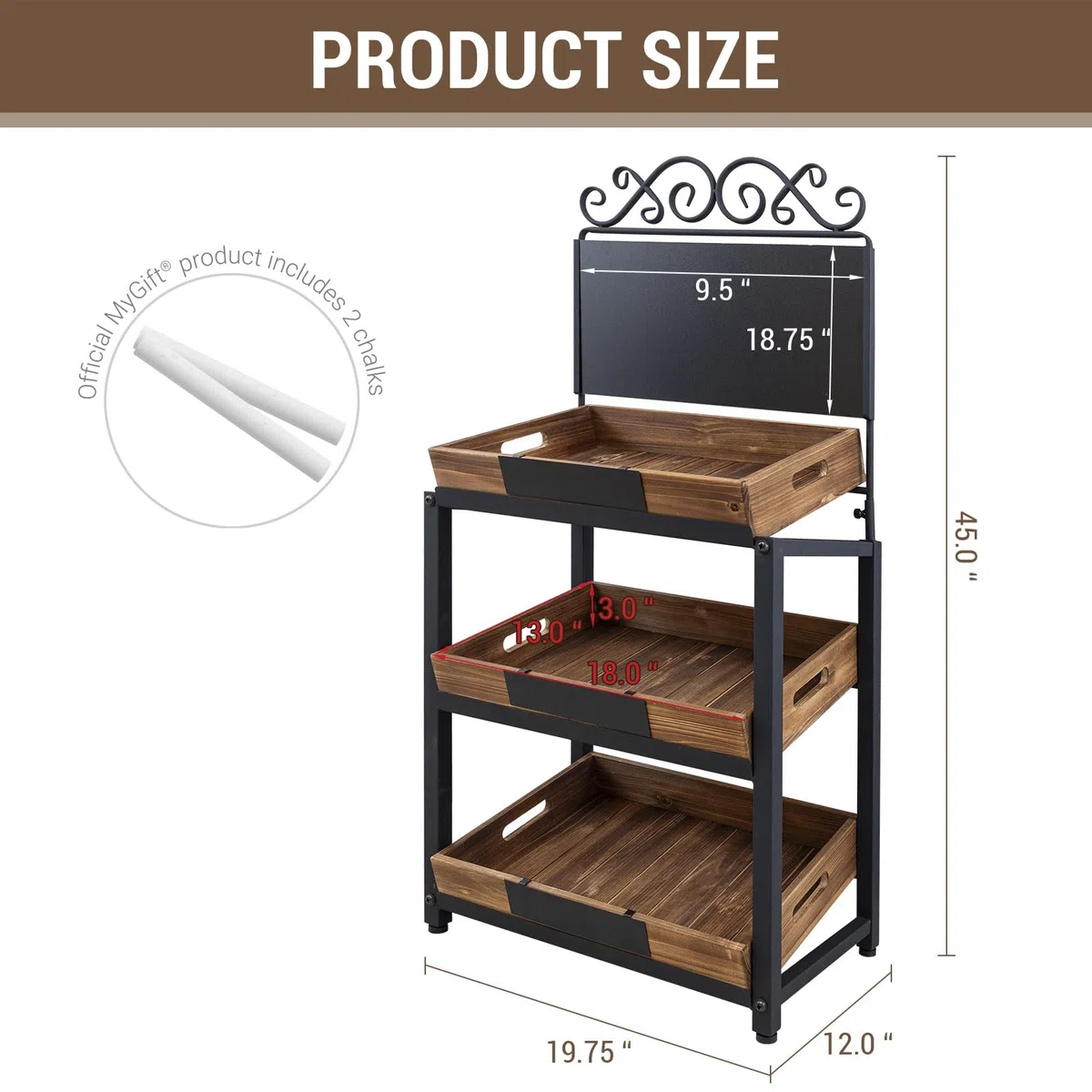 MyGift - Soporte de madera y metal de 3 niveles con carteles de pizarra