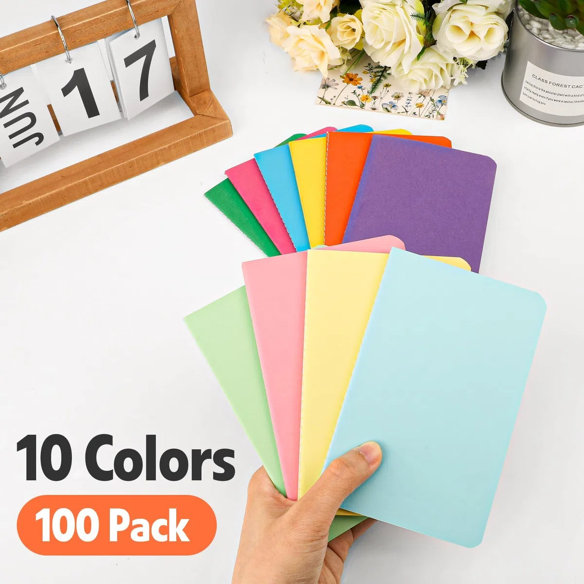 YesBes Paquete de 100 mini cuadernos de composición a granel, cuaderno de bolsillo pequeño de 3.5 x 5.5 pulgadas, cuaderno de colores de rayas anchas, 10 colores, 24 hojas (48 páginas) para viajeros