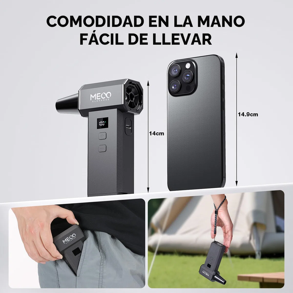 MECO ELEVERDE Soplador de Polvo Eléctrico, 220.000 RPM 100 Velocidades y Pantalla LED Mini Aire Comprimido Inalámbrico Portátil con Batteria 4000mAh*2, Air Duster Potente para Limpieza PC y Hogar