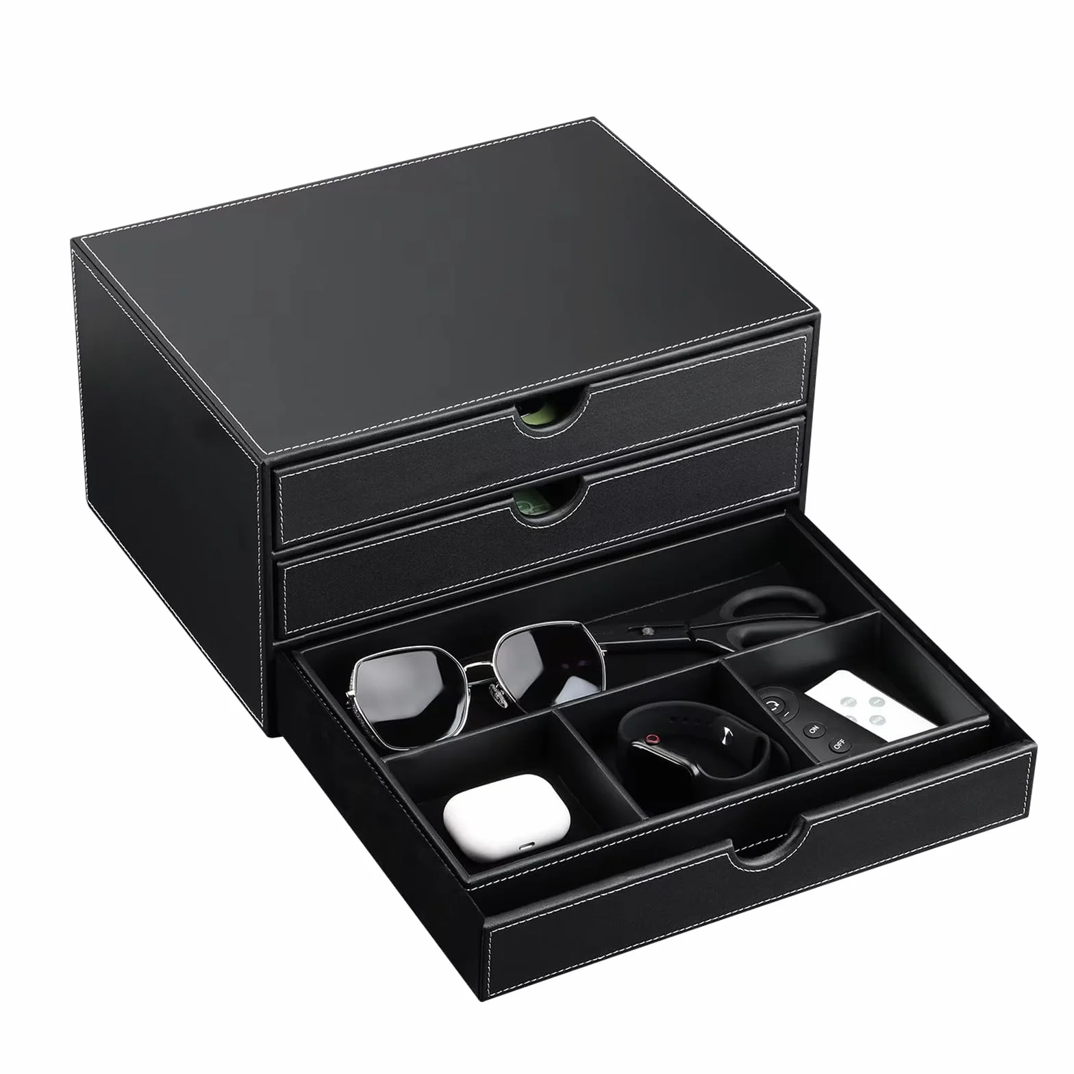 Caja de escritorio de piel con 3 cajones A4, organizador de oficina