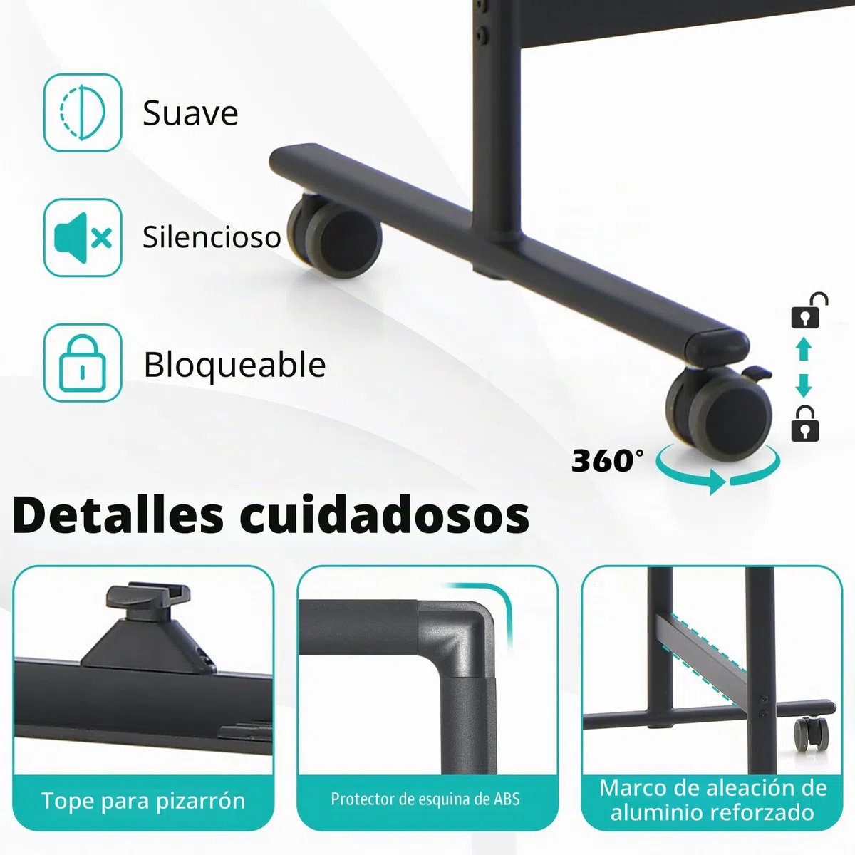 GIANTEX Pizarra Blanca Móvil de Doble Cara, 60 x 100 cm, Pizarra Magnética con Patas Ajustable en 2 Niveles, con Borrador en Seco, Marcadores Negros, Imanes, Pizarra de Caballete con Ruedas (Negro)
