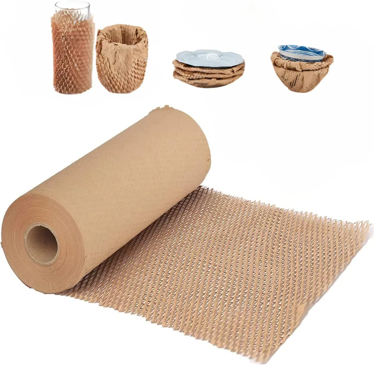 Papel de embalaje de panal, rollo de papel de burbujas de 15 x 300 pies para mudanzas, envíos, regalos de embalaje rompibles con 20 calcomanías frágiles biodegradables y totalmente reciclables, papel