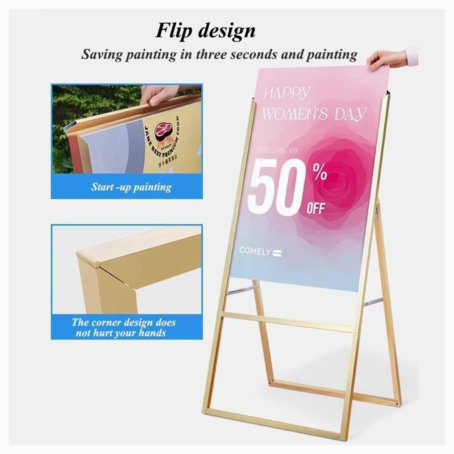 Letrero de marco resistente, tablero de sándwich, soporte para póster de acera, portátil, plegable, marco en A, para exhibición de carteles publicitarios (solo marco)