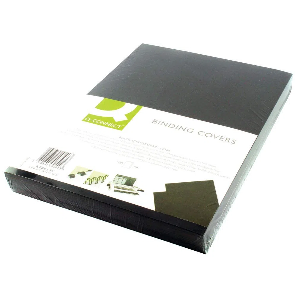 Q-Connect KF00501 Tapa de Encuadernación Cartón Din A4 Negro Simulación Piel 250 g/m² Caja de 100 Unidades