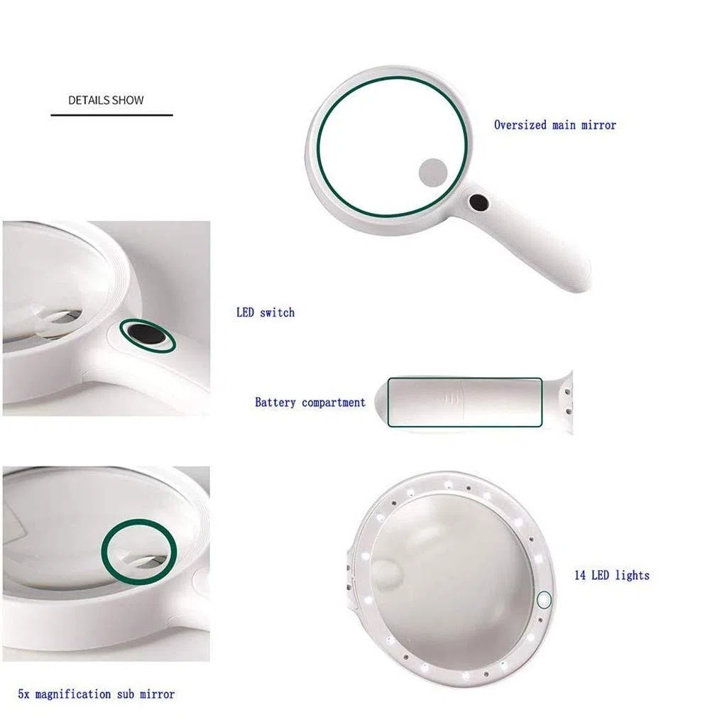 Lupa de Mano con luz LED, Ideal para Leer Libros, periódicos, mapas, Monedas, Joyas, Manualidades y Mucho más.