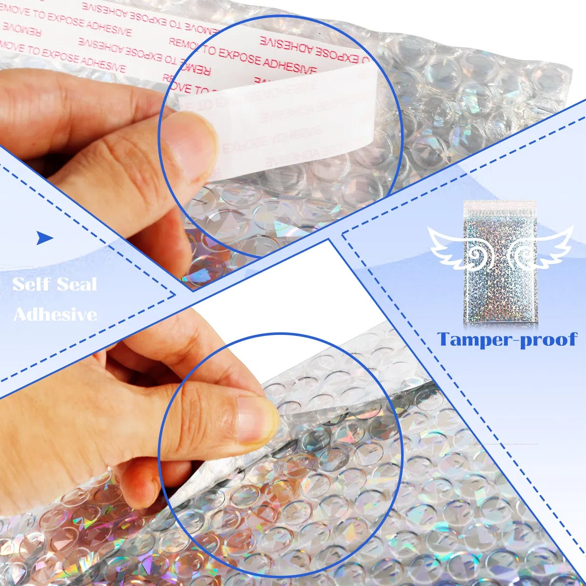 30 sobres holográficos de burbujas, sobres metálicos de burbujas de 11 x 7 pulgadas, sobres acolchados de polietileno, bolsas de envío impermeables, sobres acolchados gruesos autosellantes para