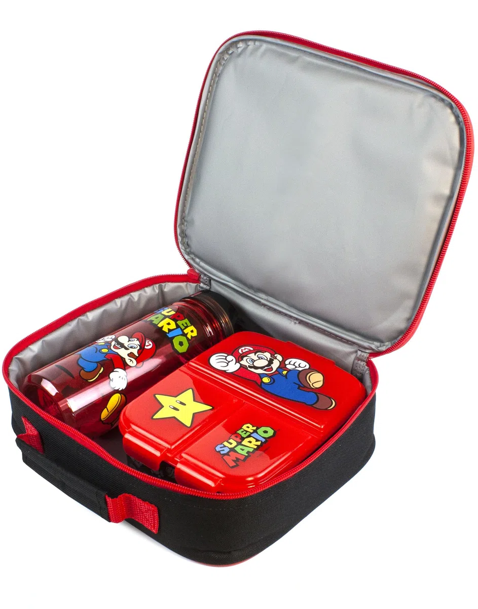 Super Mario Lunch Box Set for Kids | Yoshi Childrens School Food Bag, BPA Free Water Bottle 580ML & Snack Pot | Gamer Merchandise Gifts One Size