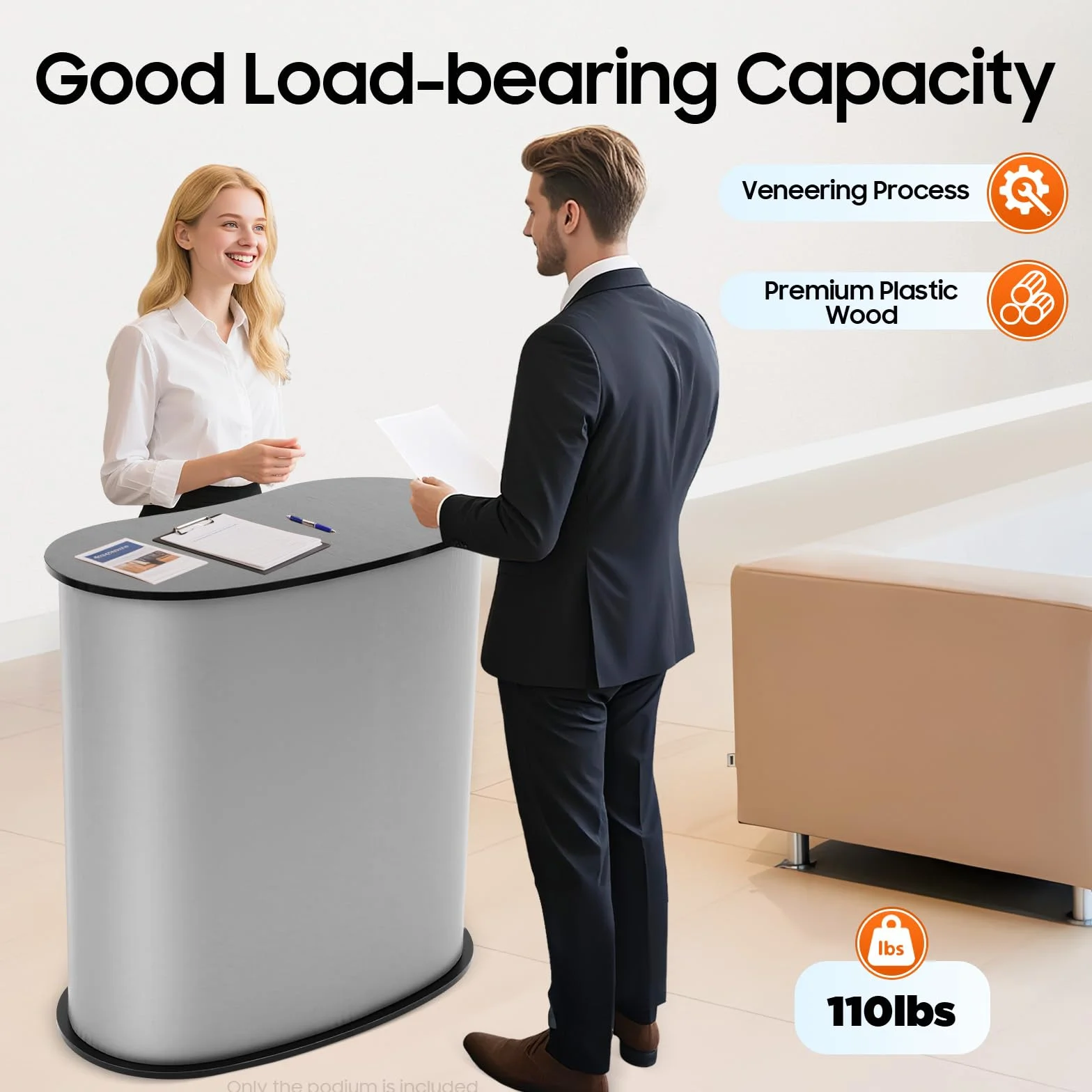 Meseta plegable de recepción 40 x 90 x 90 cm capacidad de carga 50 kg con compartimento de almacenamiento