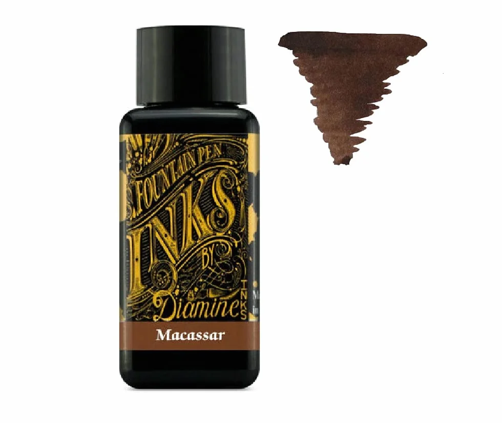 Diamine Tinta para pluma estilográfica de 30 ml, rueda de color, 6 botellas, verde delamere, macassar, calabaza, damson, azul brumoso, syrah