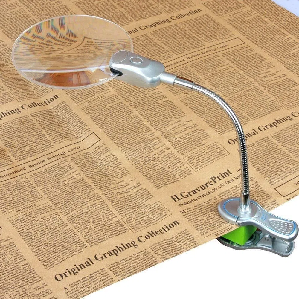 Lupa de Escritorio, Lupa iluminada para Lectura de Ancianos, Reloj HD, reparación de Espejo Grande, Lupa para niños con luz LED