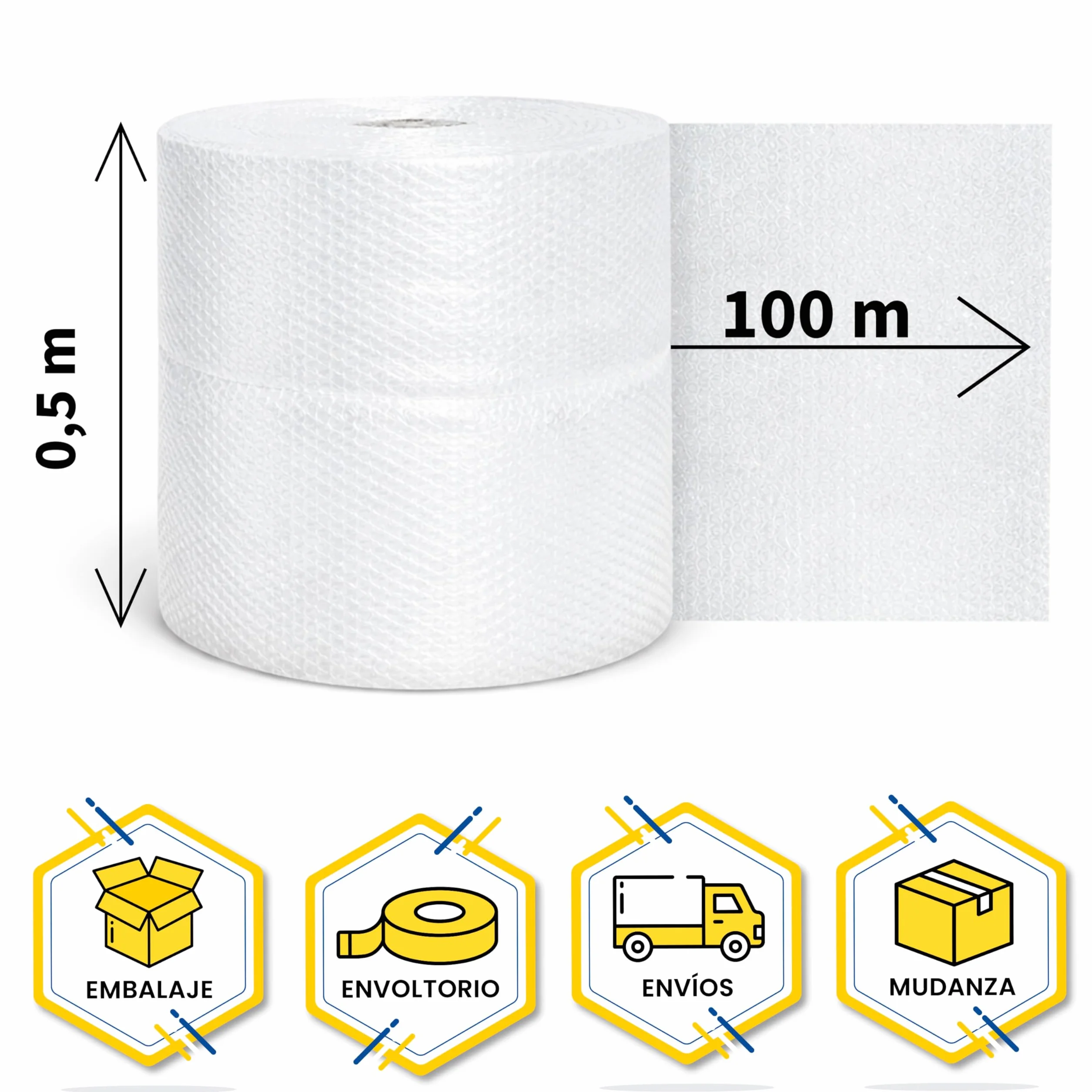 Rollo de Papel Burbuja 50cm x 100m Protección Mudanza Embalaje