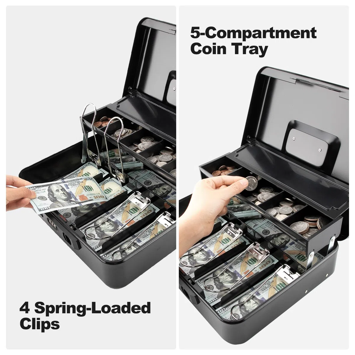 Caja de dinero con cerradura de combinación de cierre a presión y tapa deslizante para monedas, caja de dinero segura con bandeja para dinero y cerradura, caja de dinero segura duradera para