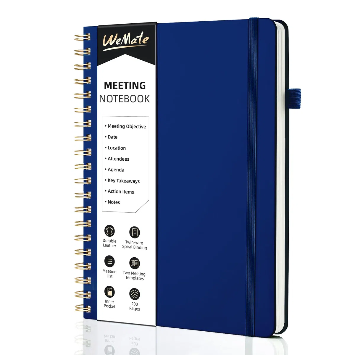 WEMATE Cuaderno de reuniones para el trabajo B5 (7 x 10 pulgadas), cuaderno de trabajo de piel sintética con agenda, artículos de acción y notas, 200 páginas para hombres y mujeres, personal y