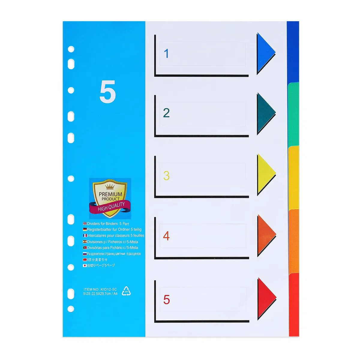 Divisores de Archivos A4(10 unidades), Número 1-5, Separadores Archivadorcon 11 Agujeros y Pestañas Multicolor para La Oficina Doméstica