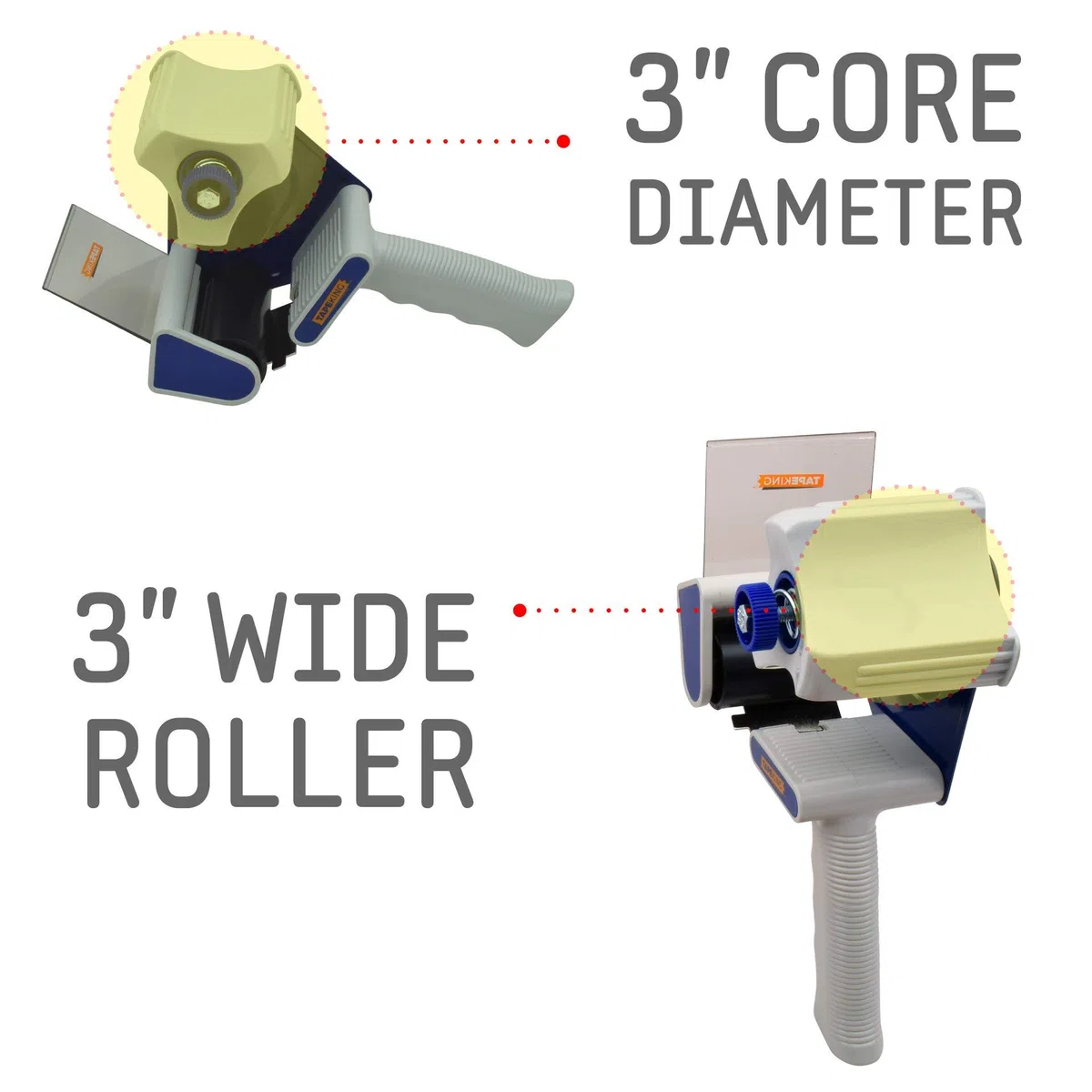 Tape King TX300 Pistola dispensadora de cinta de embalaje de 3 pulgadas de ancho, más 1 rollo de cinta de embalaje, carga lateral, pistola industrial ergonómica ligera de 3 pulgadas para envío,