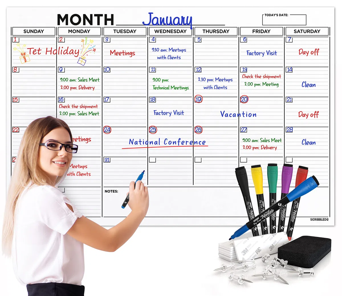 Calendario grande de 91 x 122 cm de pizarra blanca en blanco, calendario de borrado en seco para pared, calendario de pared grande mensual de borrado en seco, planificador de pizarra de borrado en