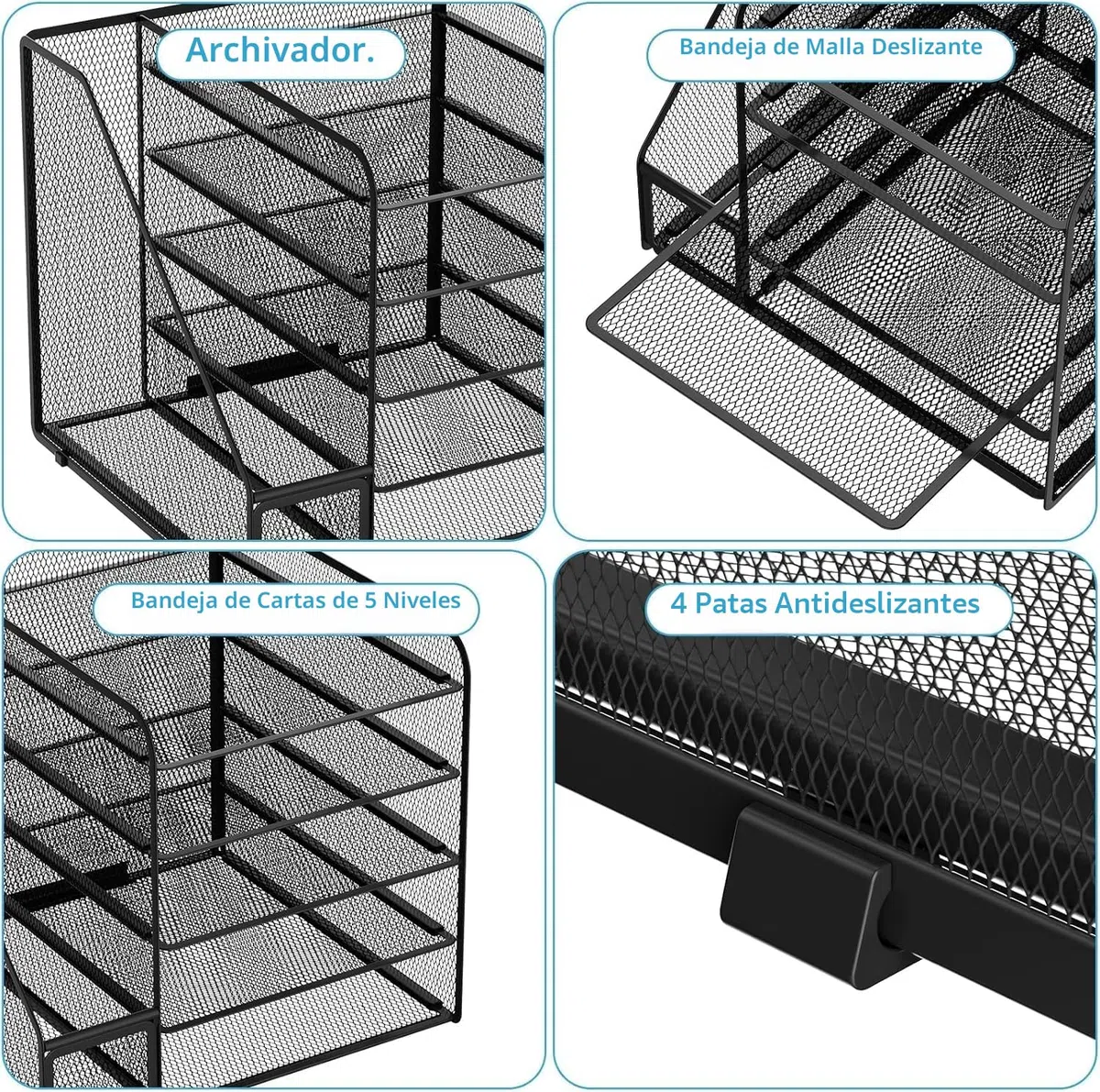 Marbrasse Organizador de Escritorio,5 Niveles Malla Papel Organizador, Archivo Estantería para Oficina Casa Accesorios(Negro)