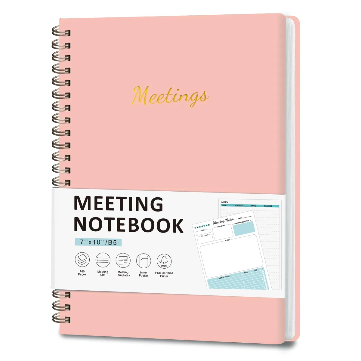 Cuaderno de reuniones para organización del trabajo, cuaderno planificador de trabajo con artículos de acción, agenda de proyectos para tomar notas, 160 páginas (6.9 x 9.9 pulgadas), suministros