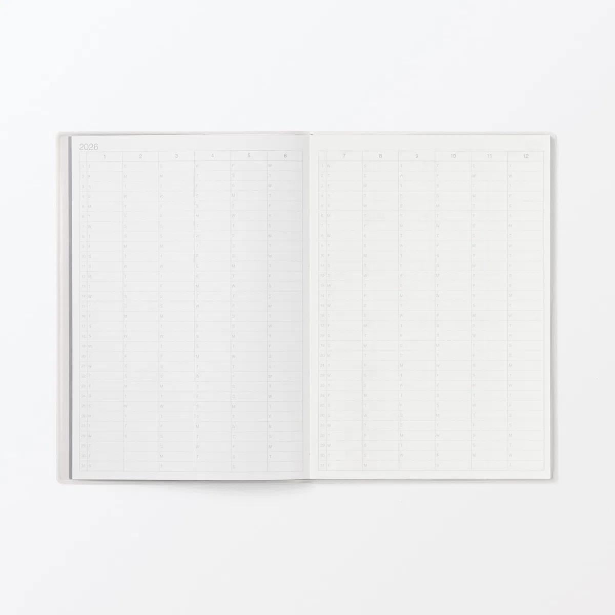 MUJI 84854309 Agenda mensual, comienza en diciembre de 2025, A5, color blanco y gris