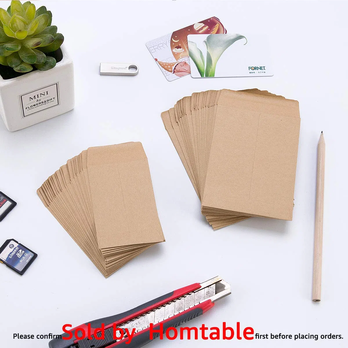 Paquete de 100 sobres de papel kraft para monedas pequeñas, sobres autoadhesivos de semillas de papel kraft, piezas pequeñas, sellos de almacenamiento, sobres para jardín, oficina o regalo de boda