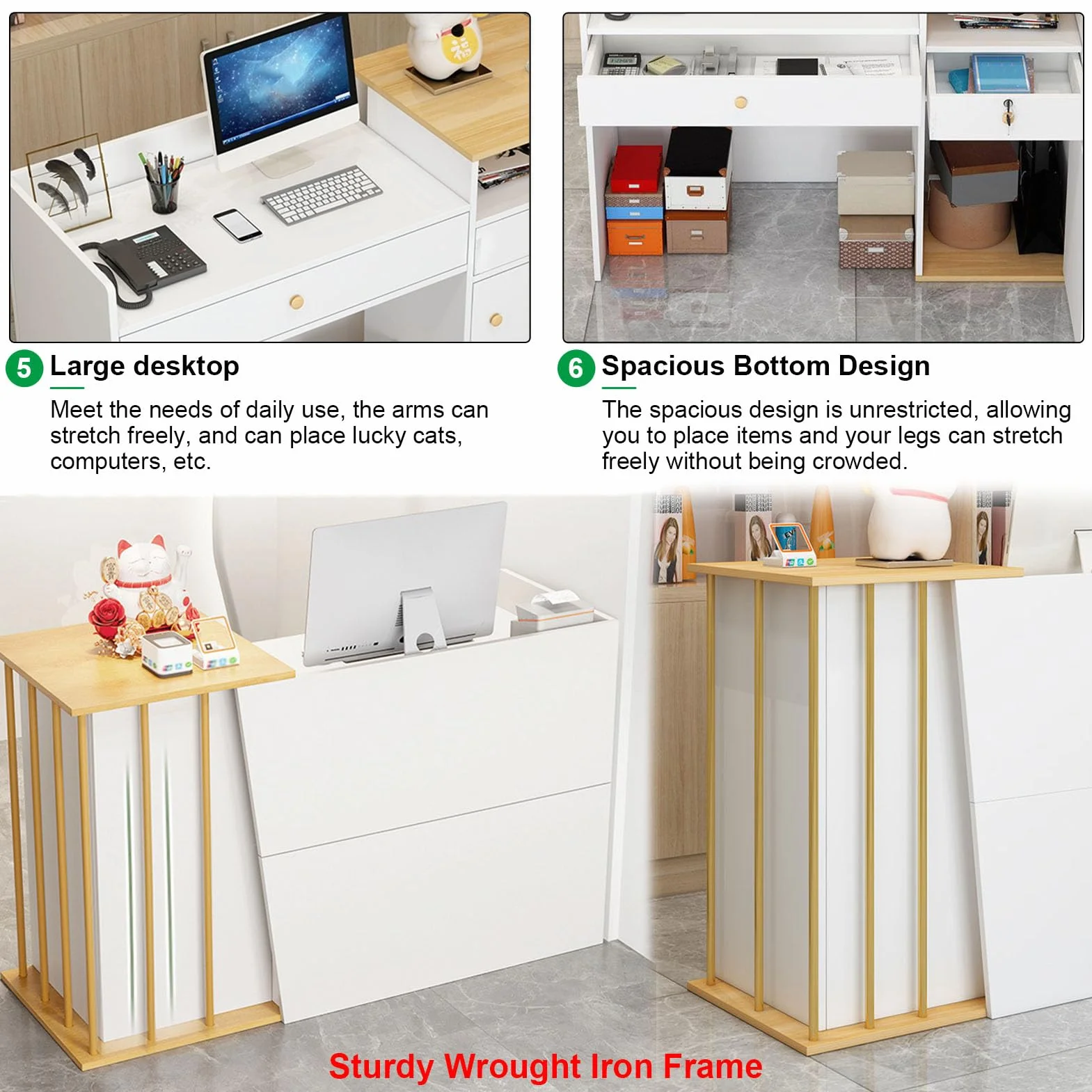 Mostrador de Recepción Peluquería, Mostrador Frontal con Cajón Cerradura y 4 Espacios de Almacenamiento, Mostrador Minorista para Caja, Escritorio de Madera para Computadora Hotel Oficina C 100cm
