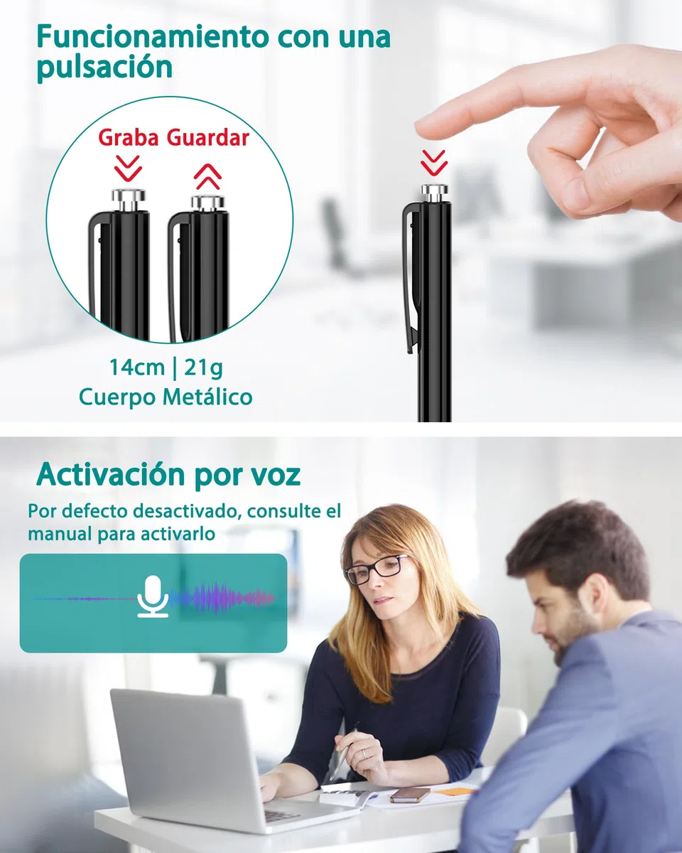 58GB Grabadora de Voz, Grabadora Voz Activada por Voz con Capacidad de Grabación de 900 Horas, Grabadora Digital para Reuniones Clases
