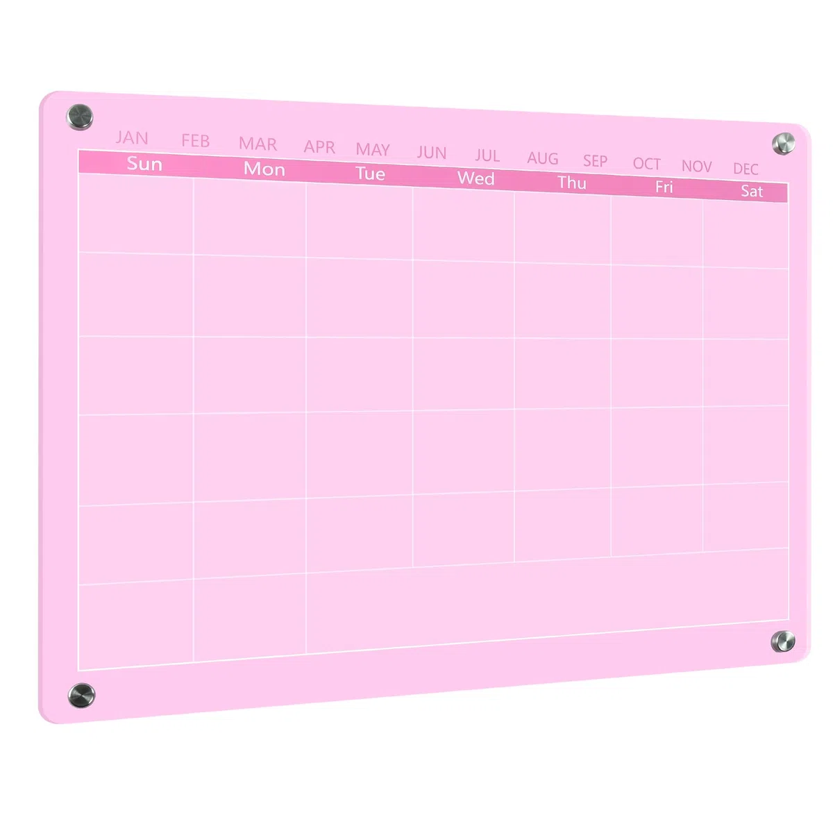 Calendario acrílico para pared, 15.7 x 11.8 pulgadas, calendario de pared acrílico con superficie de borrado en seco, calendario mensual acrílico para pared, pizarra rosa de borrado en seco