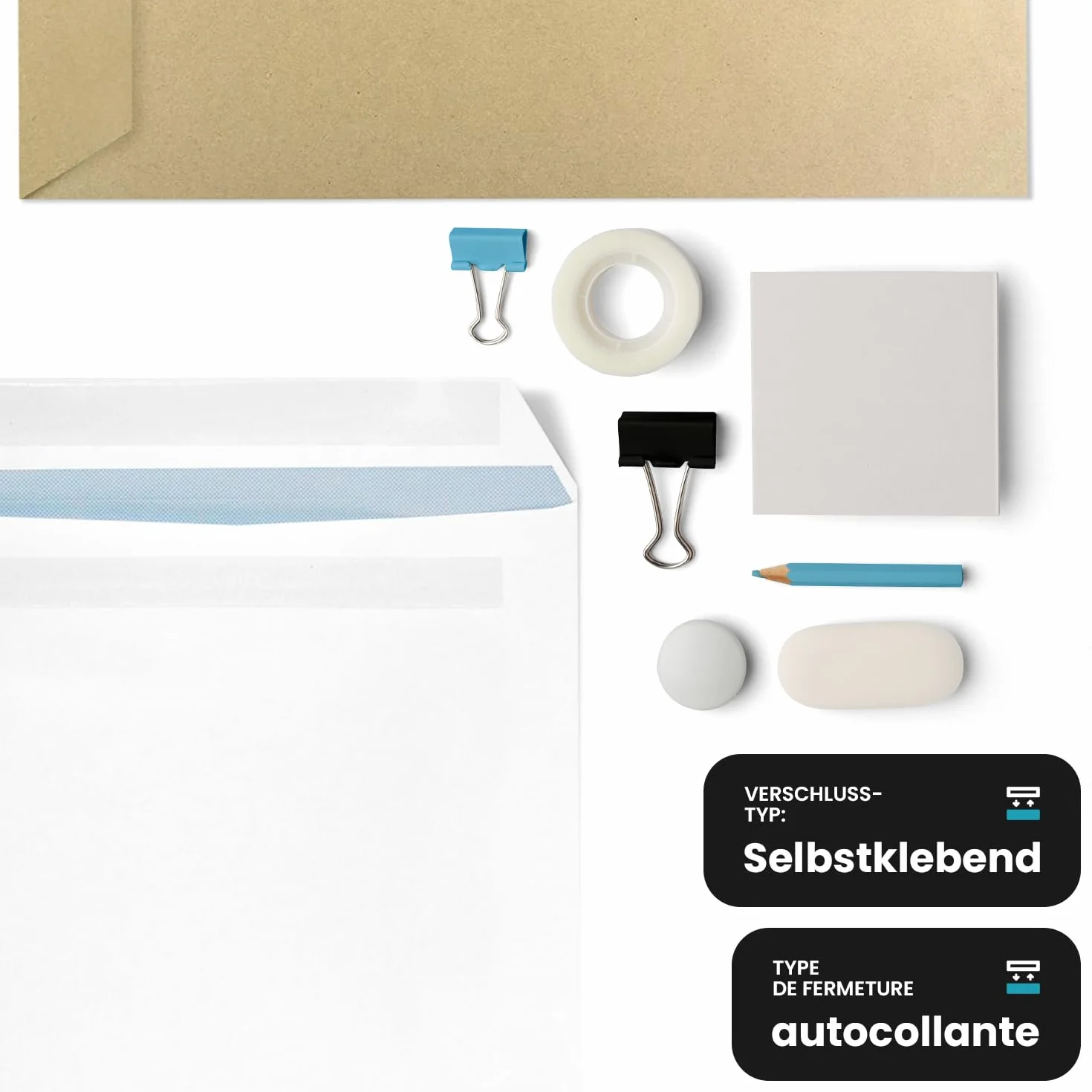 Sobres C4 229 x 324 mm 90 g papel blanco con impresión interior azul cierre autoadhesivo Netuno