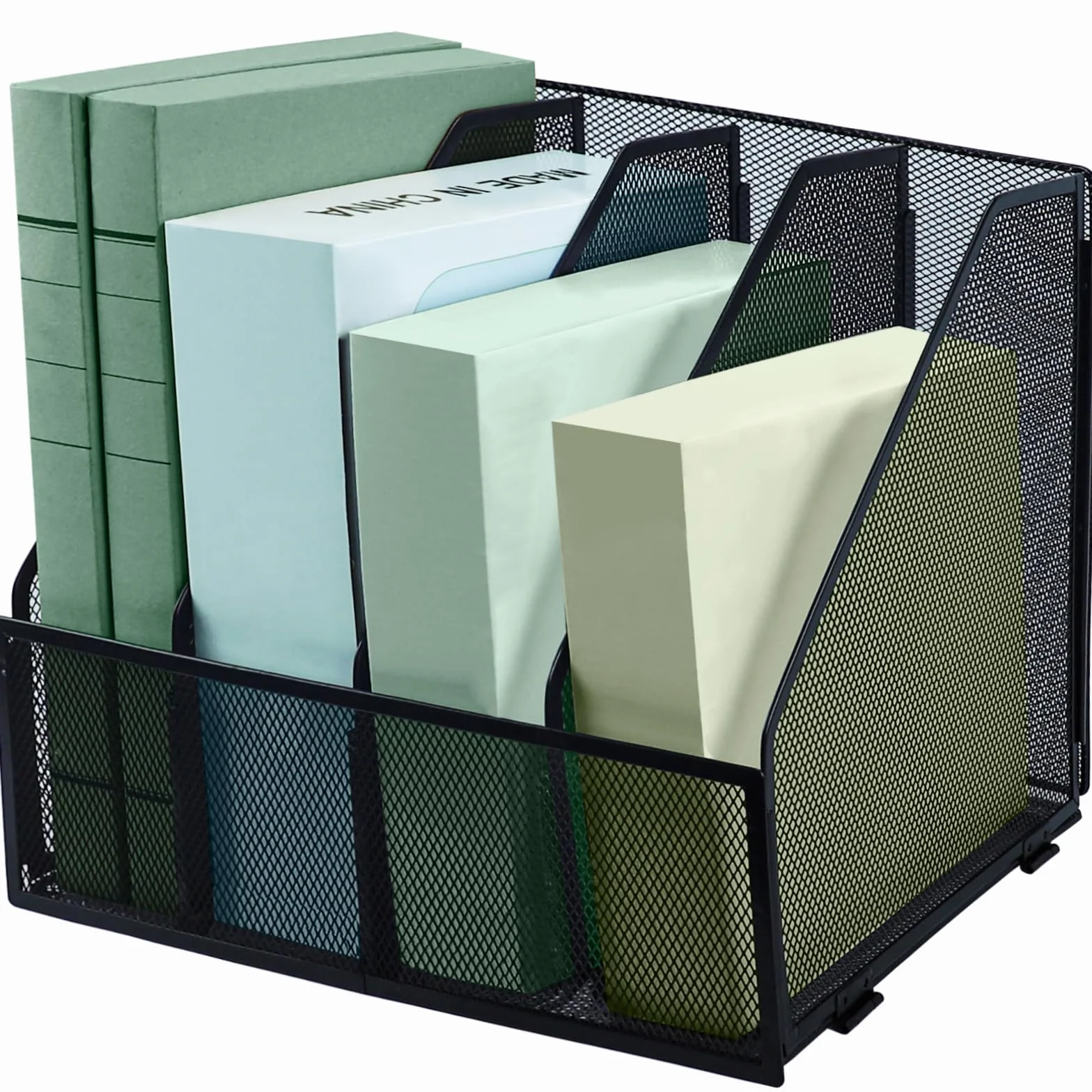 Organizador de Archivos de Metal A4, Estantería Plegable, 4 Compartimentos Verticales para Revistas, Organizador de Escritorio, Soporte de Almacenamiento para Documentos para Oficina, Escuela