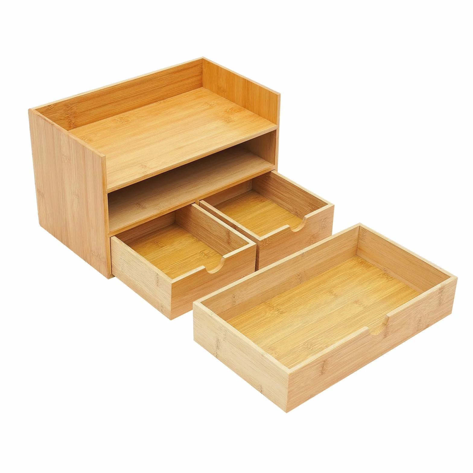 Cajonera de bambú con 3 cajones, 33 x 19 x 20 cm, para sellos, notas, clips de papel, tijeras (de 2 a partir de 1 emparejamiento) (A1)